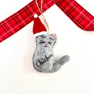 Decoração de Natal, decoração de árvore, gato de feltro, Natal personalizado, costurado à mão, amante de gatos, presente de professores, decoração festiva, agradecimento