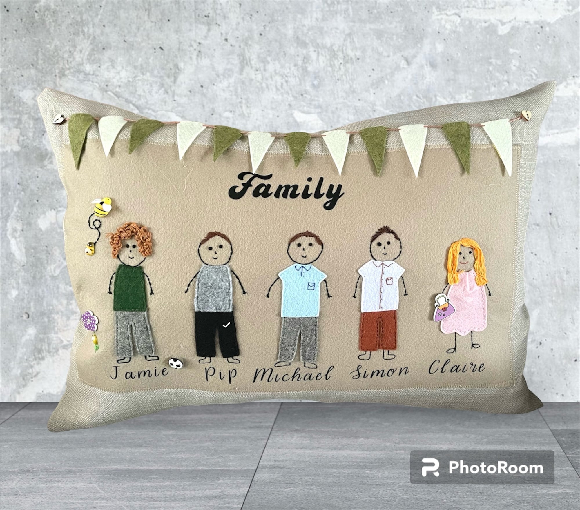 Personalised stick family cushion top