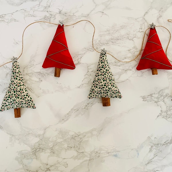 Christmas garland, Christmas bunting, Christmas tree, fabric tree, cinnamon stick, Christmas decor, john louden