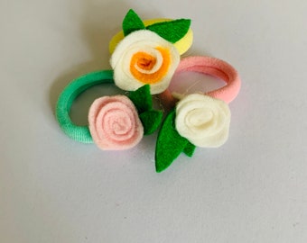 Hair bow, hair tie, hair elastic, felt flower, girls gift, girls party, girls hair, wedding flower, girls birthday ,