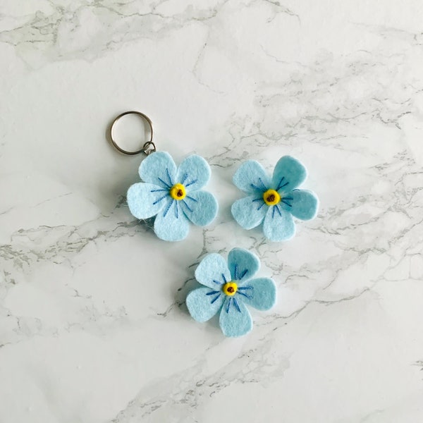 Dementia brooch , dementia key ring, Alzheimers brooch, Alzheimer keyring, forget me not brooch, felt flower brooch, memory loss awareness,