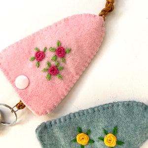 Key ring, key pouch, felt pouch, purse, hand embroidered, key safe, key wrap, hand sewn gift, key protect, felt bag