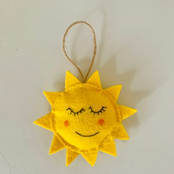 Felt sunshine, sunshine decor , hanging sunshine, happy face, smiley face , teacher gift, friend gift, bag charm , car decor