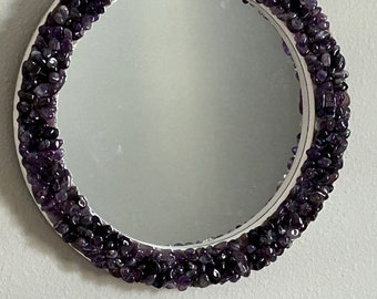 Amethyst crystal stone mirror