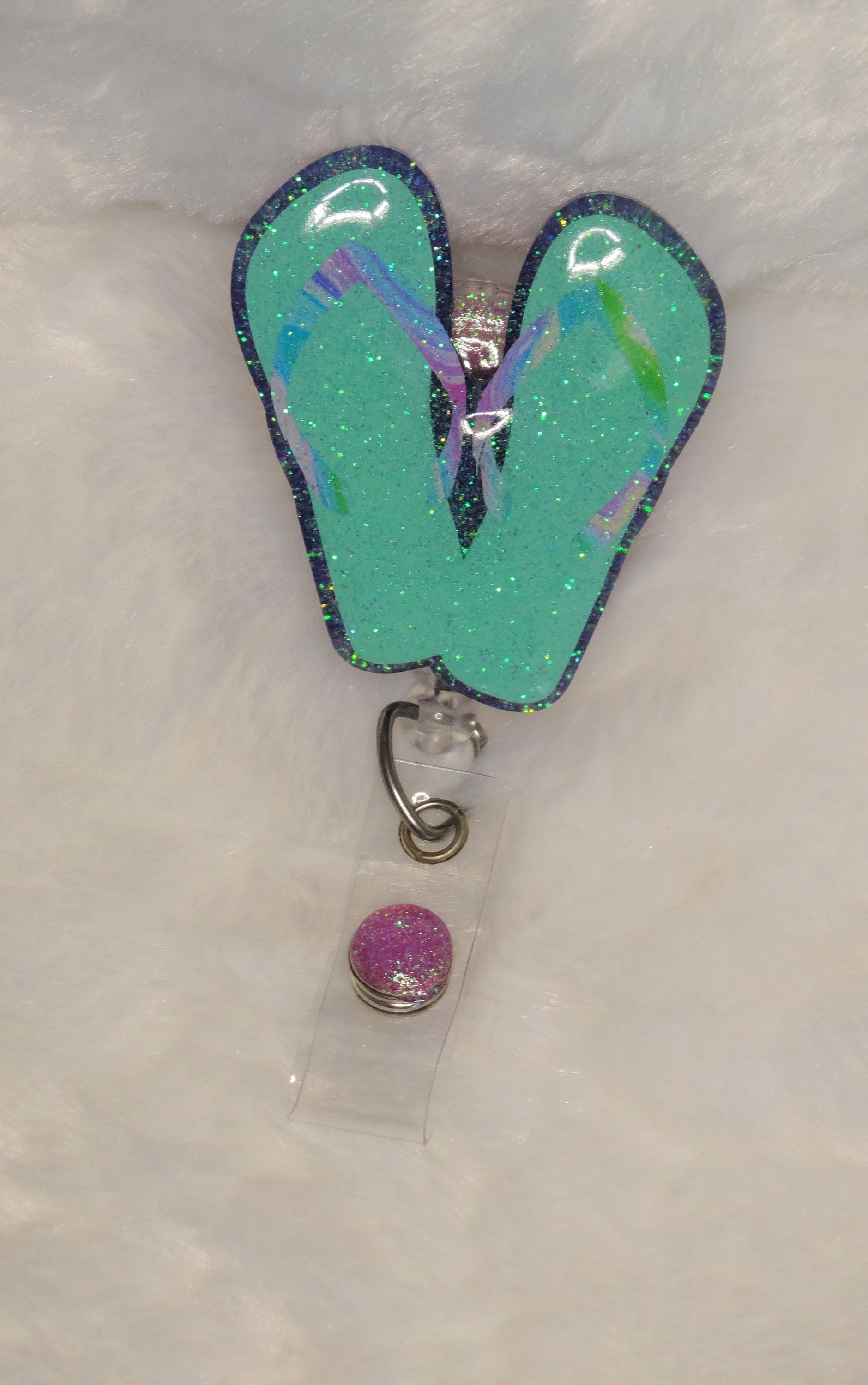Flip Flop Badge Reel Teal, Pink and Multi Colors Gives This Badge