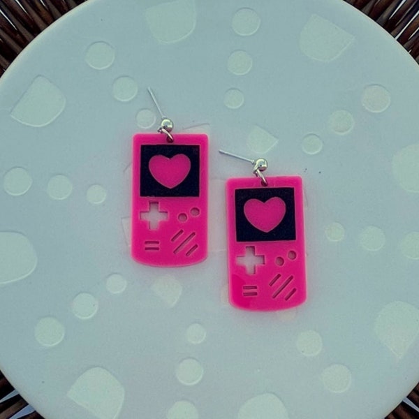 Valentine Gameboy Earrings File SVG for Glowforge Laser Cutter, Layered Acrylic Jewelry, Valentines Earrings, Laser Cut Earring File