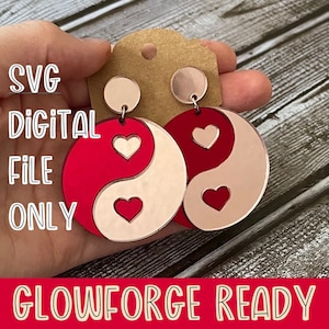 Heart Yin and Yang Earring File SVG for Glowforge Laser Cutter, Layered Acrylic Jewelry, Valentines Earrings, Laser Cut Earring File