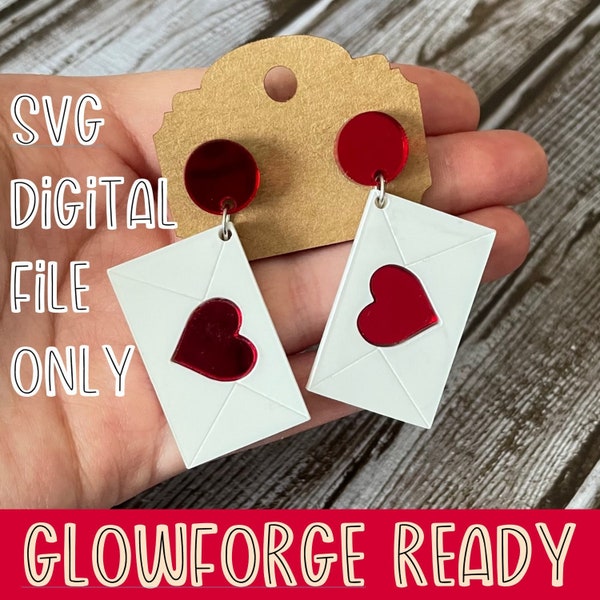 Love Envelope Earring File SVG for Glowforge Laser Cutter, Layered Acrylic Jewelry, Valentines Earrings, Laser Cut Earring File