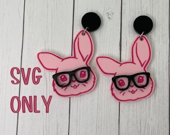Easter Bunny with Glasses Earring File SVG for Glowforge Laser Cutter, Layered Acrylic Jewelry, Easter Earrings, Laser Cut Earring File
