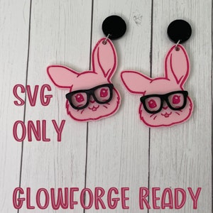 Lapin de Pâques avec des lunettes, boucle d'oreille fichier SVG pour découpeuse laser Glowforge, superposition de bijoux en acrylique, boucles d'oreilles de Pâques, fichier de boucle d'oreille découpé au laser