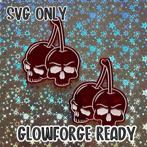 Cherry SKull Earring File SVG for Glowforge Laser Cutter, Layered Acrylic Jewelry, Fruit Earrings, Laser Cut Earring File