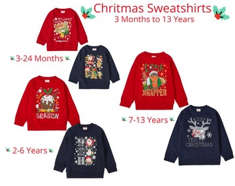 Christmas Sweatshirts Kids Babies and Children's Sizes from 3 Months to 13 years 6 designs Perfect for Christmas Jumper Day