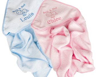 Baby Hooded Bath Towel with Cute 'Sleeping Baby'  PERSONALISED with Embroidery