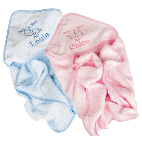 Baby Hooded Bath Towel with Cute 'Sleeping Baby'  PERSONALISED with Embroidery
