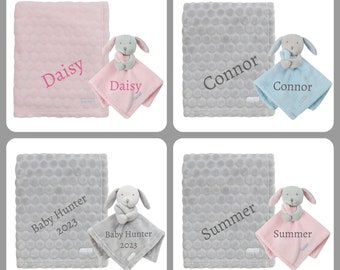 BOTH Personalised with Embroidery Luxury Bobble Blanket Baby Blanket Comforter Set Keepsake Gift for Baby