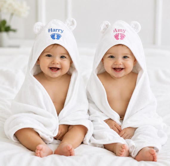 Personalized Hooded Baby Towel with Ears: Embroidered Zero Twist Cotton