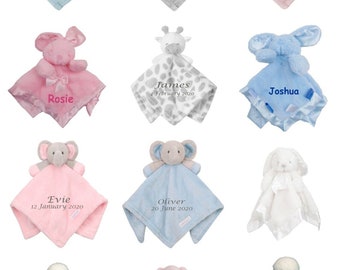 PERSONALISED with Embroidery Baby Comforter Toy Ideal Baby Shower Gift Add Name Birthday