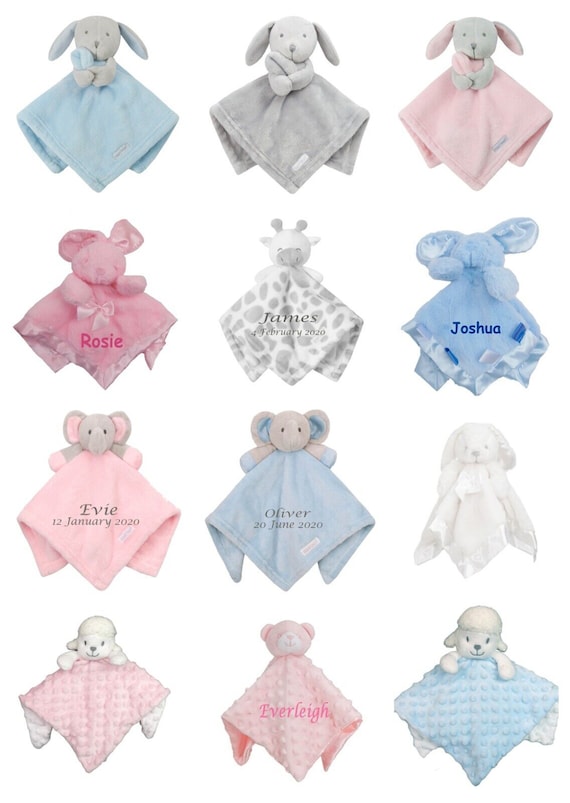 Personalized Baby Comforter: Embroidered Animal Lovey, Soft Plush Toy