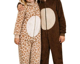 Kids Animal Onesie Costume | World Book Day Outfit | Monkey & Giraffe Dress Up | Soft Fleece Kids Costume | Children’s Fancy Dress