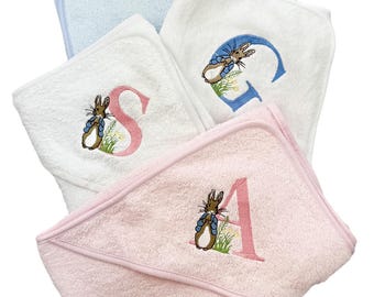 Personalised Hooded Baby Towel - Rabbit Soft, Monogrammed White Cotton Bath Wrap - 75x70cm Baby Shower Gift