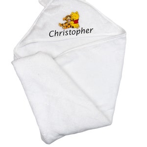Winnie The Pooh Hooded Baby Towel with Cute Ears PERSONALISED with EMBROIDERY Baby Name in choice of colours