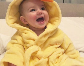 PERSONALISED with EMBROIDERY Animal Face Dressing Gown Baby 0-6 Months and above