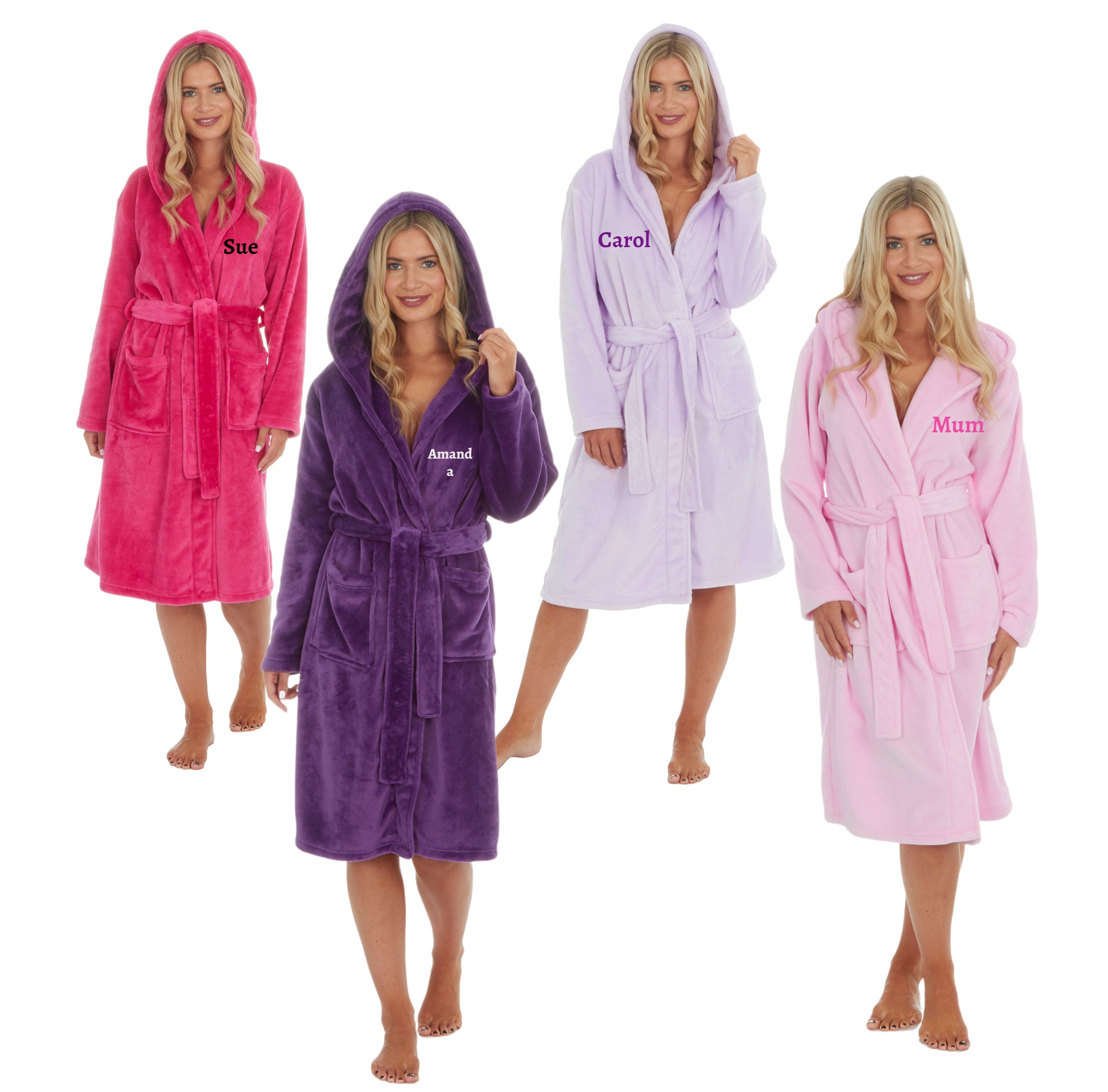 Ladies Personalised Hooded Fleece Bathrobes S M L XL Etsy UK