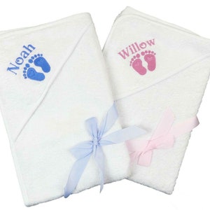 Hooded Baby Towel with Cute Feet PERSONALISED with EMBROIDERY Baby Shower Gift 75cm by 75cm