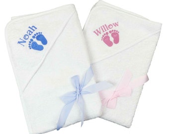 Hooded Baby Towel with Cute Feet PERSONALISED with EMBROIDERY Baby Shower Gift 75cm by 75cm