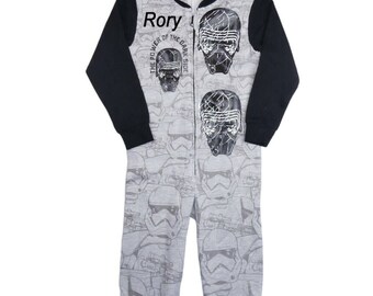 Kids Kylo Ren All In One Jump Suit Lounge Suit Onesie 4-13 Years Personalised with Childs Name