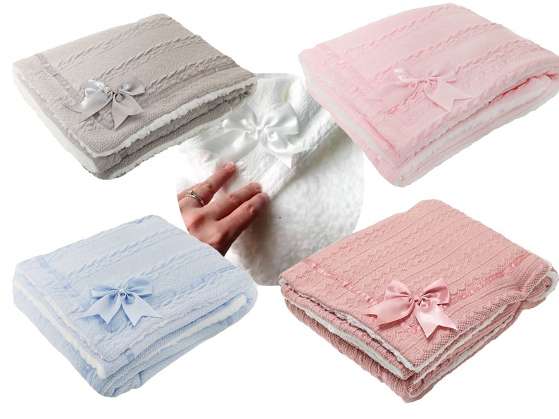 PERSONALISED with EMBROIDERY Baby Wrap Sherpa Fleece Backed Blanket Nursery Bedding Keepsake Gift Idea 