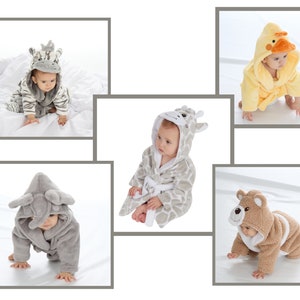 PERSONALISED with EMBROIDERY Animal Face Dressing Gowns Baby Perfect Baby Gift So Cute 0-6 months and 6-9 Months