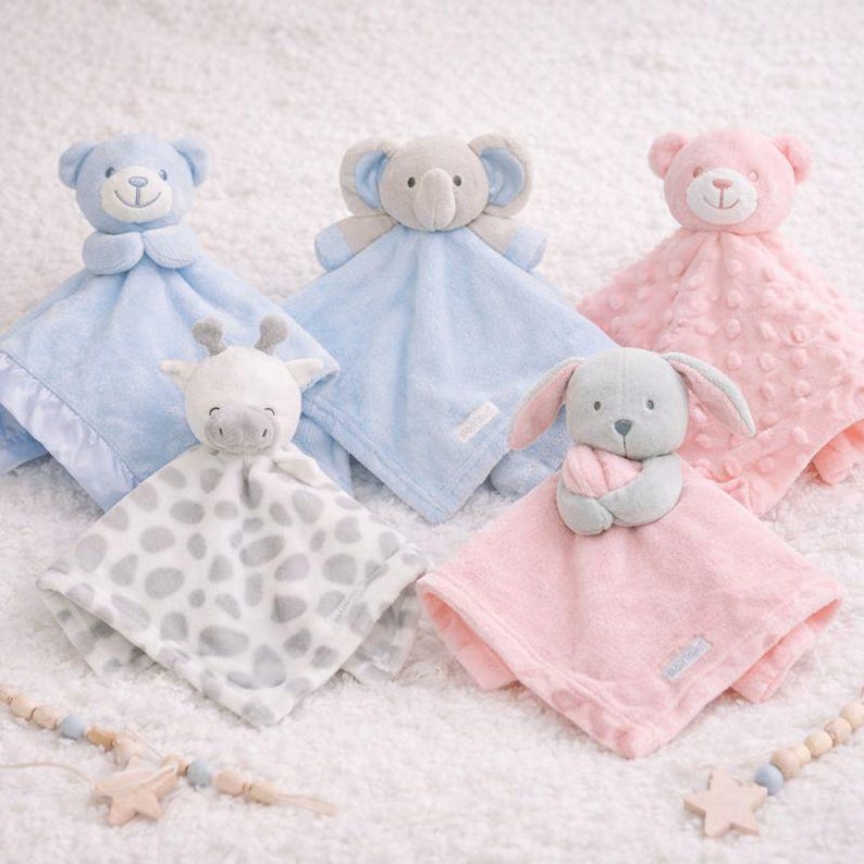 Personalised Baby Comforter: Embroidered Animal Lovey, Soft Plush Toy image 1