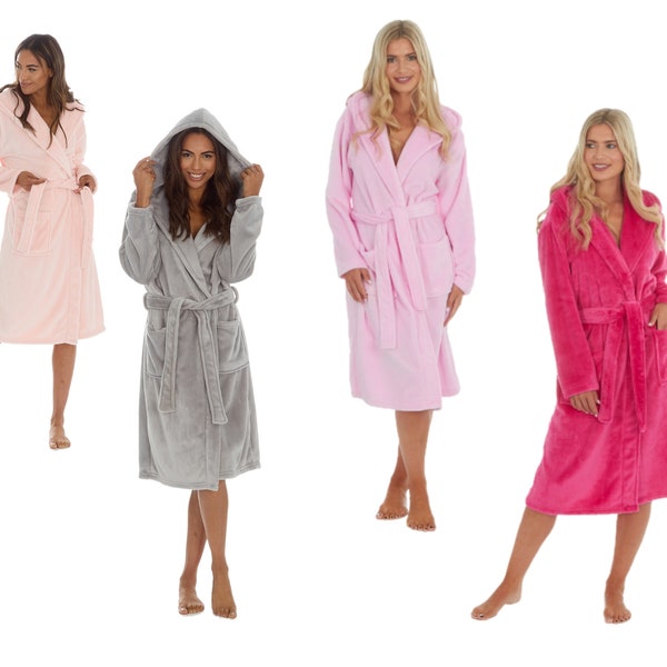 Ladies Personalised Hooded Fleece Bathrobes S M L XL