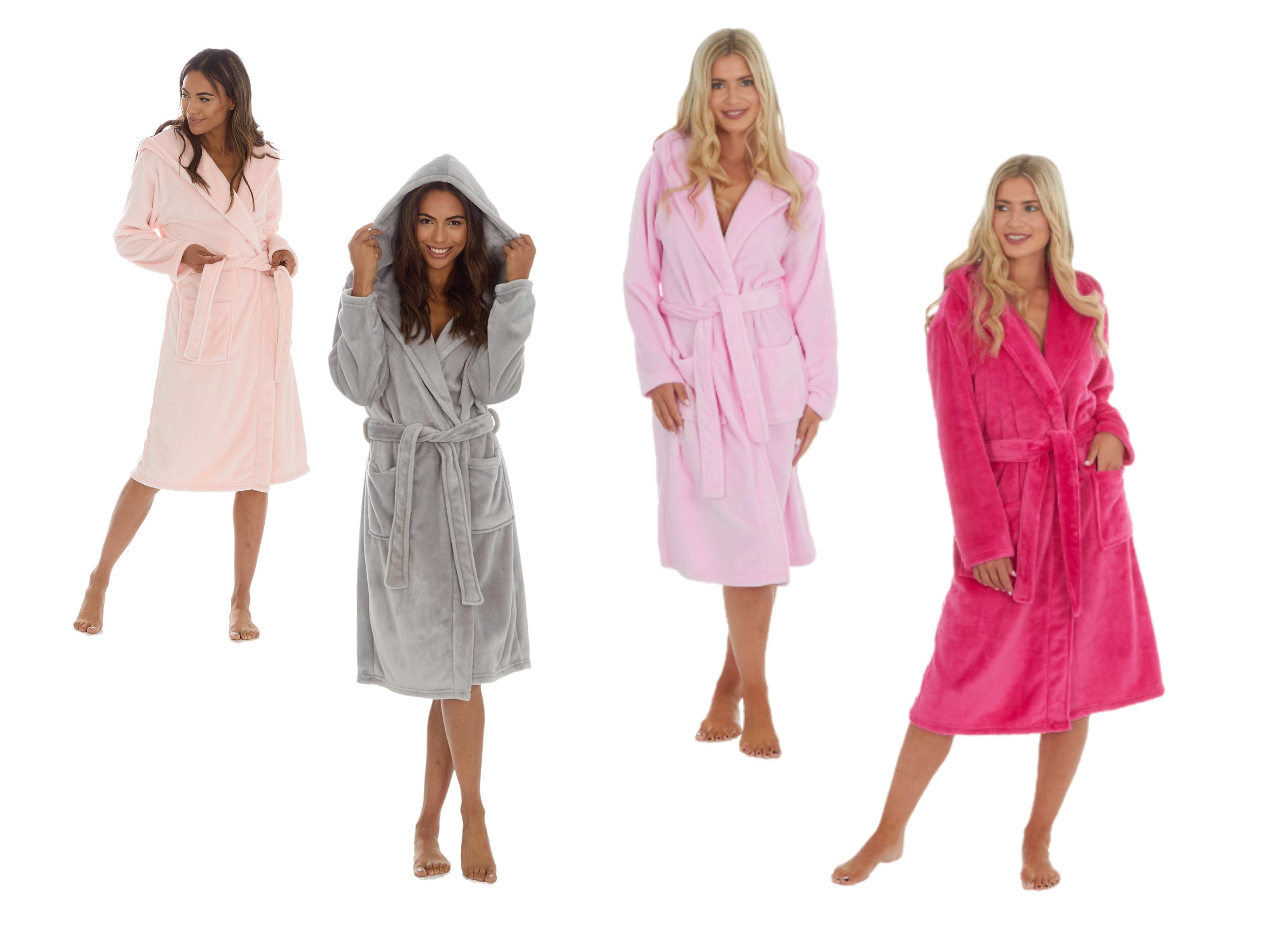 Ladies Personalised Hooded Fleece Bathrobes S M L Xl