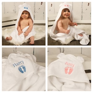 Luxury Hooded Baby Towel with Cute Ears PERSONALISED with EMBROIDERY Baby Shower Gift Super Soft Towel