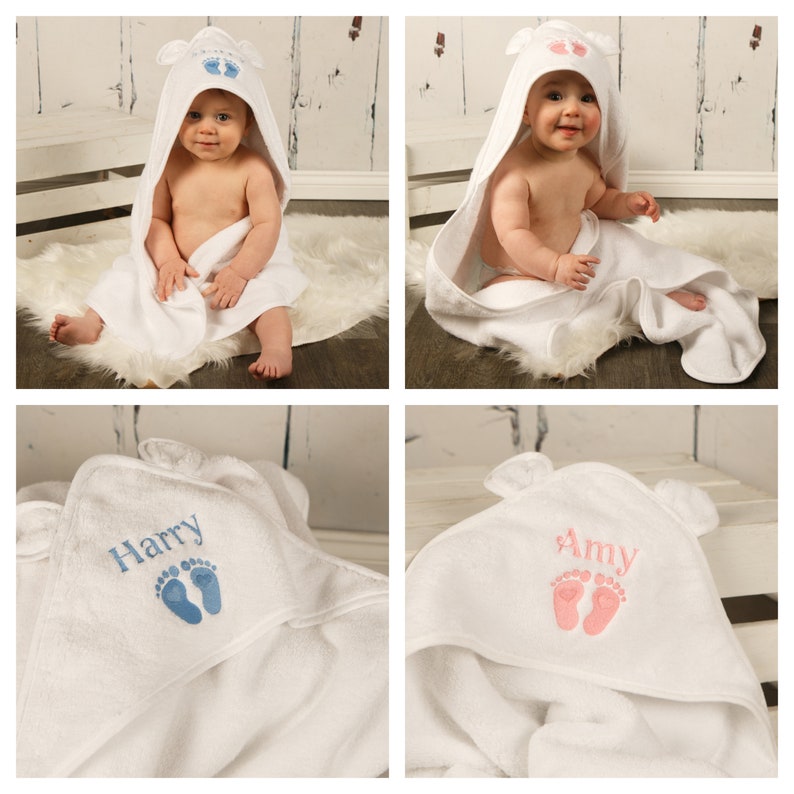 Hooded Baby Towel with Cute Ears PERSONALISED with EMBROIDERY Baby Shower Gift 