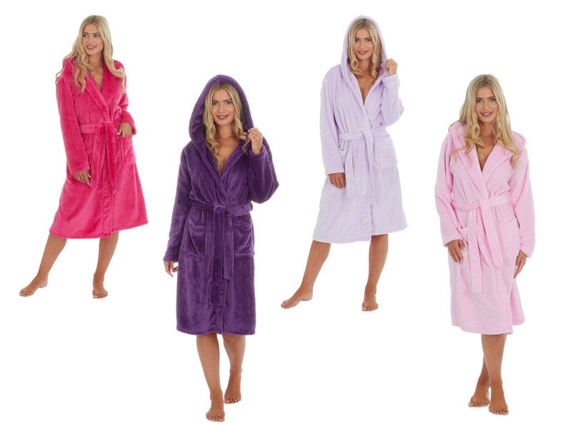 Ladies Personalised Hooded Fleece Bathrobes S M L XL Etsy UK