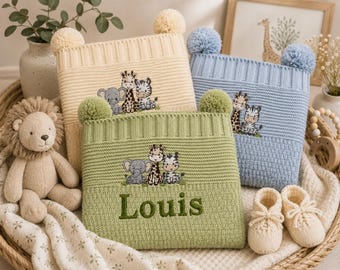 Personalised Safari Baby Blanket – Soft Embroidered Newborn Gift 75cm x 100cm