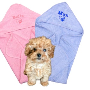 Personalised Puppy Dog Towel With Hood 75 x 75cm Super Absorbent Great Gift Personalised Dog Towel