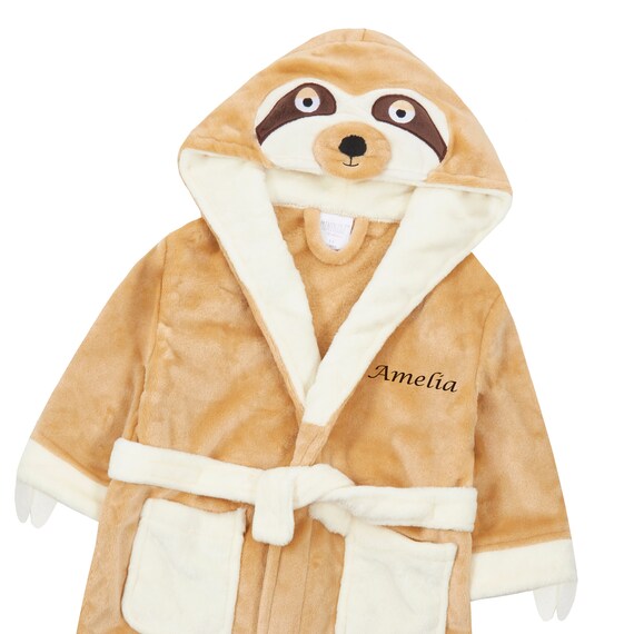 SLOTH design Embroidered onto Towels Hooded with Personalised name Bath Robes 