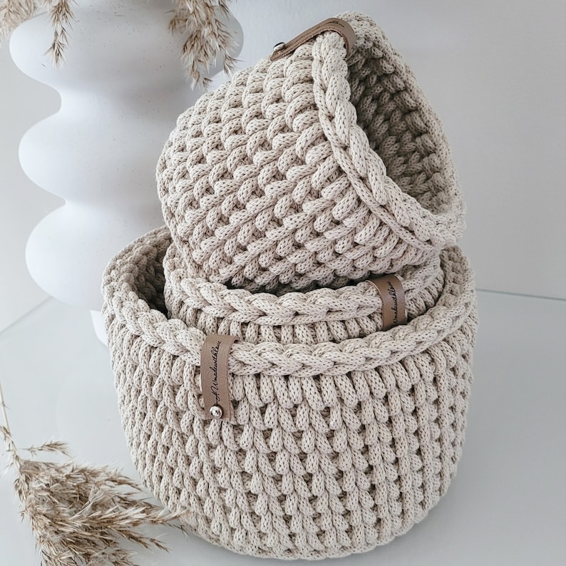 Crochet basket with wooden base storage basket crocheted basket utensil basket decoration crochet gift idea image 3