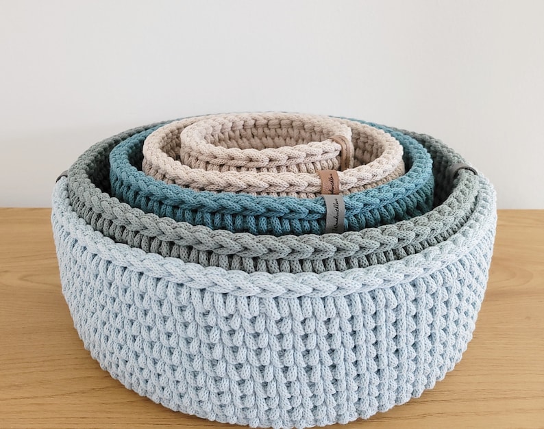 Crochet basket with wooden base storage basket crocheted basket utensil basket decoration crochet gift idea image 5