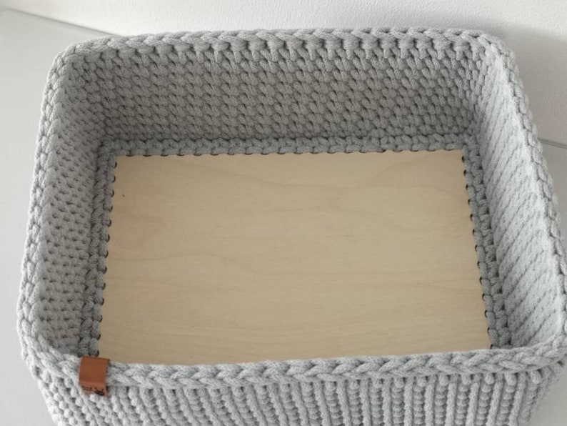 Holzboden für Häkelkörbe RECHTECKIG Körbe Baumwollkordel crochet knitting Holz gehäkelter Korb individuelle Geschenke Bild 8