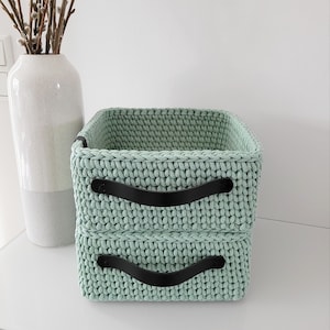 Crochet basket with wooden base storage basket crocheted basket utensil basket decoration crochet gift idea image 6