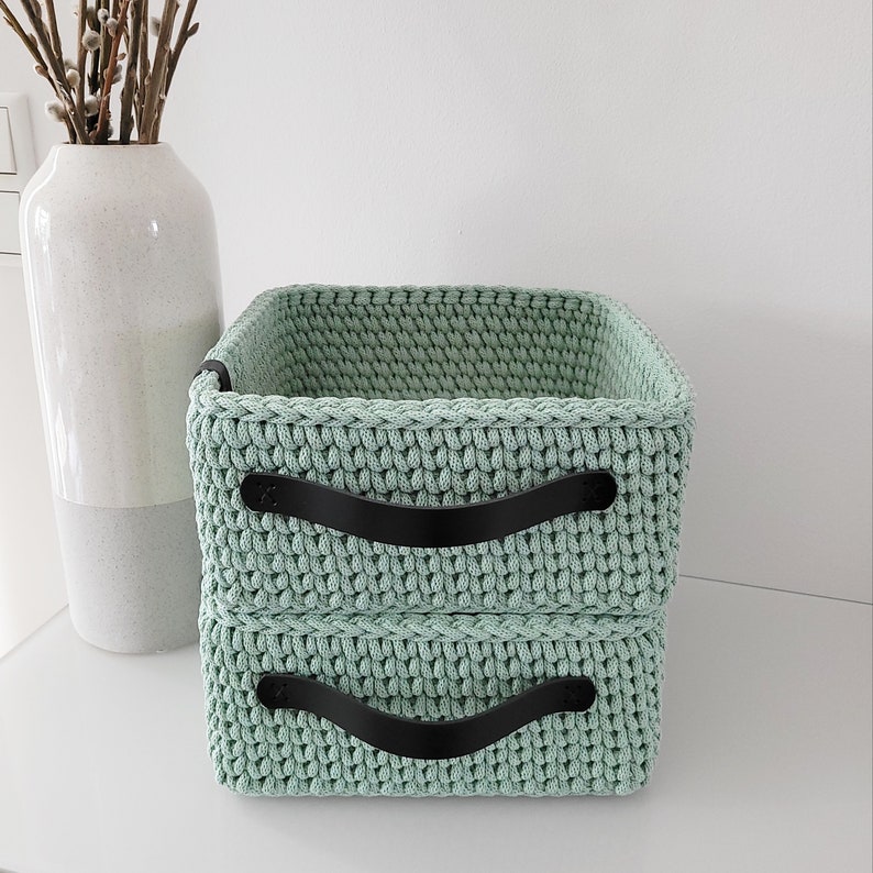 Crochet basket with wooden base storage basket crocheted basket utensil basket decoration crochet gift idea image 6