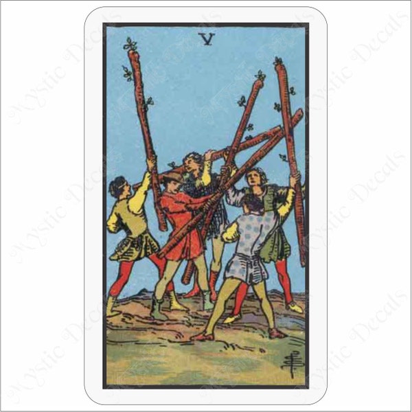 Five Of Wands - Tarot Card - Vinyl Sticker Decal - Full Color CAD Cut Car occult