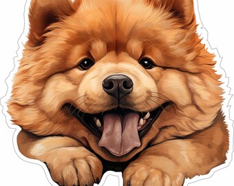 Chow Chow - Peeking Dog - Sticker vinyle autocollant - Race de chien couleur Cad Cut