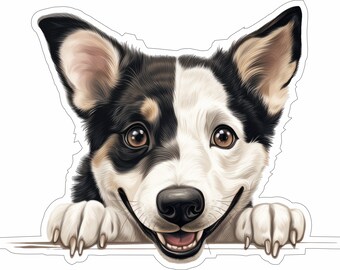 Canaan Dog - Peeking Dog - Sticker vinyle autocollant - Race de chien couleur Cad Cut