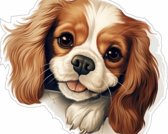Cavalier King Charles Spaniel - Peeking Dog - Sticker vinyle autocollant - Race de chien couleur Cad Cut